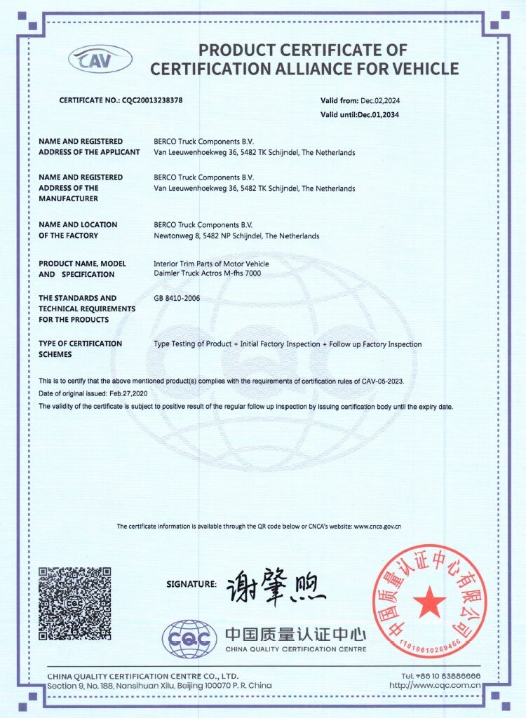 CAV certificaat M-fhs